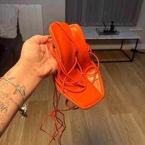 Zara Bold Orange Lace-Up Heels